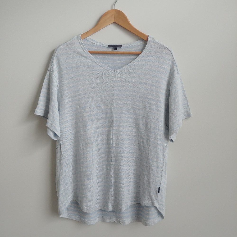 OSKA Germany linen knit top white blue stripes Small